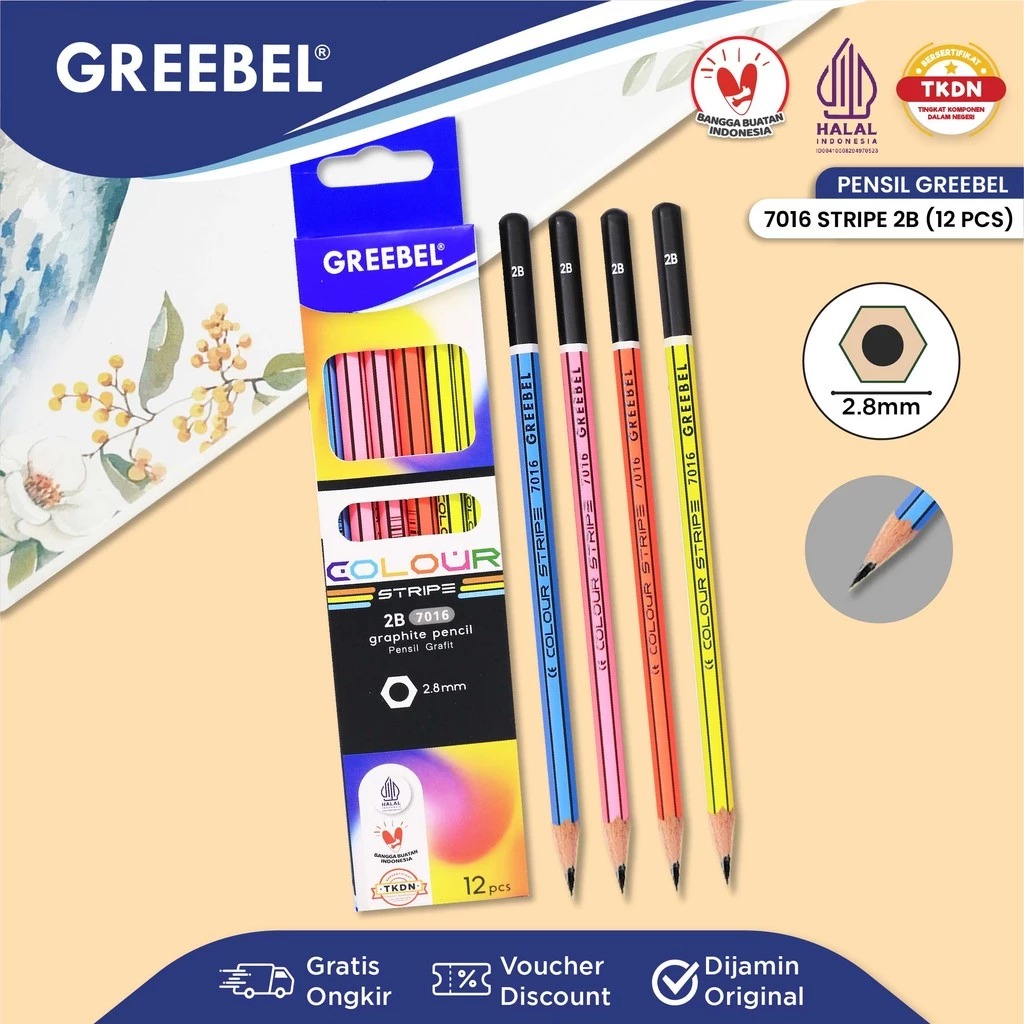 (PAKET ISI 12) GREEBEL Pensil Kayu 2B - 7016 Stripe (PAKET ISI 12) GREEBEL Pensil Kayu 2B - 7016 Stripe