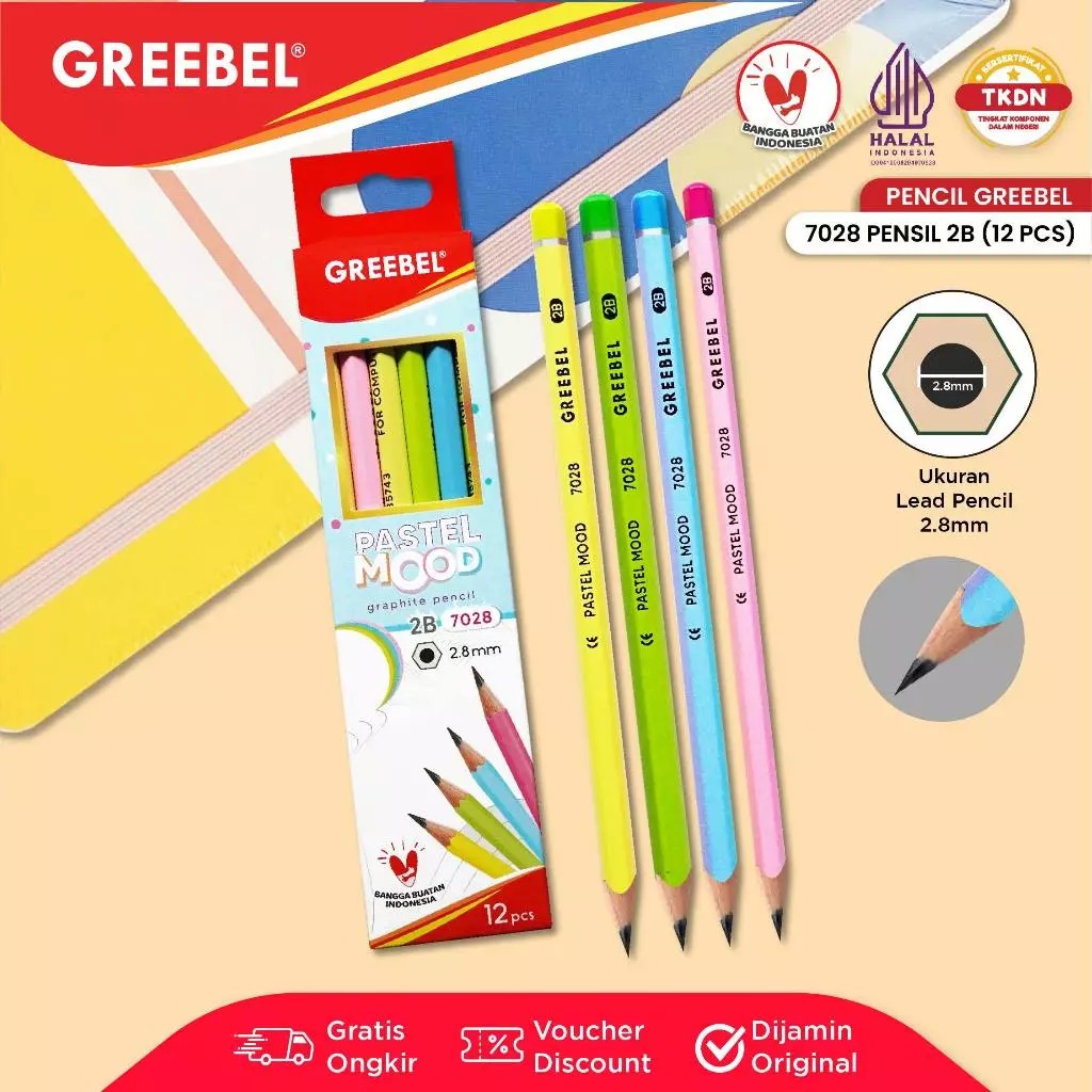 (PAKET ISI 12) GREEBEL Pensil Kayu 2B - 7028 Pastel Mood (PAKET ISI 12) GREEBEL Pensil Kayu 2B - 7028 Pastel Mood