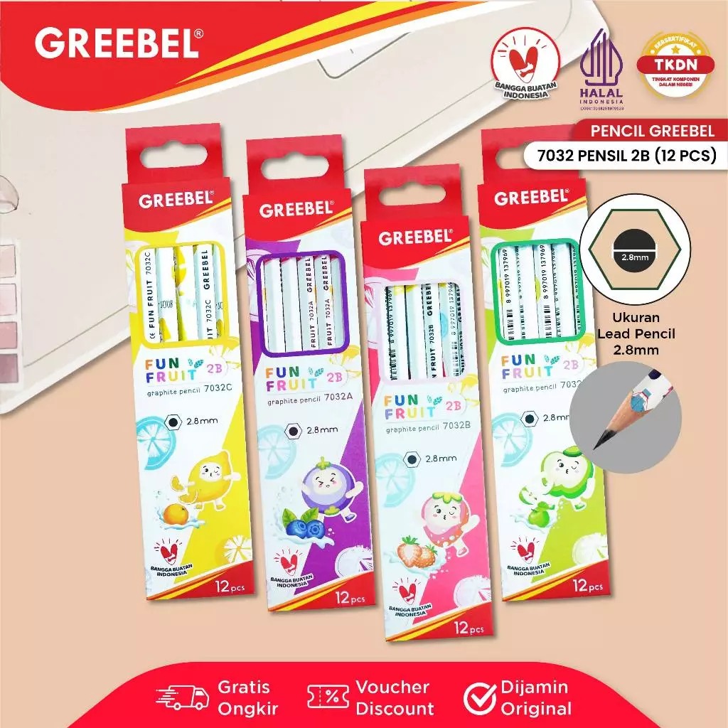 (PAKET ISI 12) GREEBEL Pensil Kayu 2B - 7032 Fun Fruit (PAKET ISI 12) GREEBEL Pensil Kayu 2B - 7032 Fun Fruit