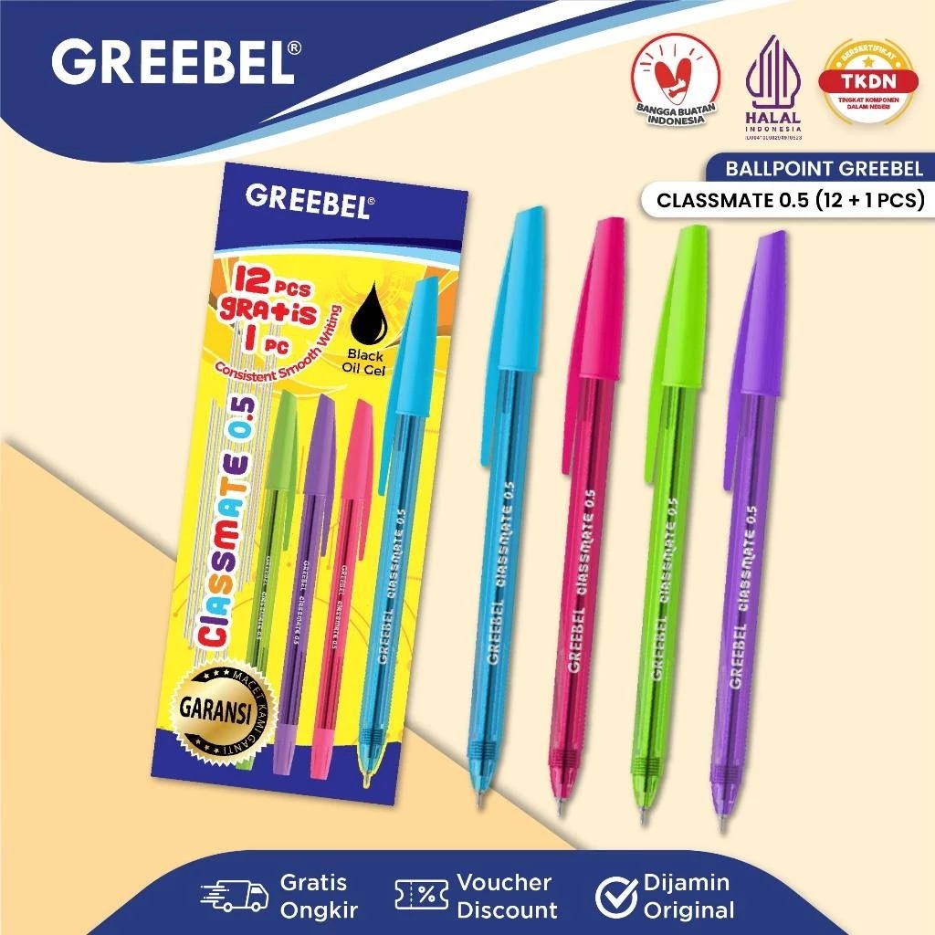 (PAKET ISI 12+1) GREEBEL Ballpoint 0.5mm - CLASSMATE BLACK