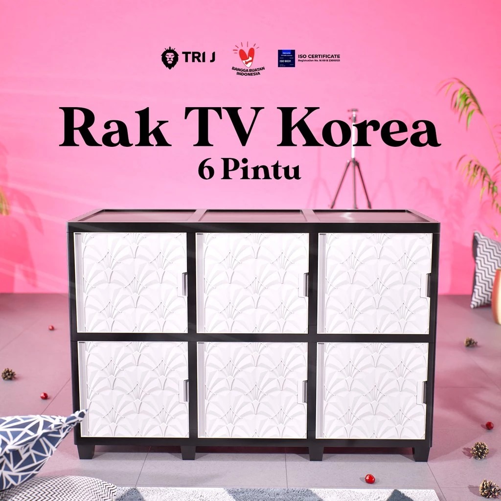 TRI J - Rak TV Korea 6 Pintu - PUTIH (Rak Susun Lemari TV Bahan Plastik)