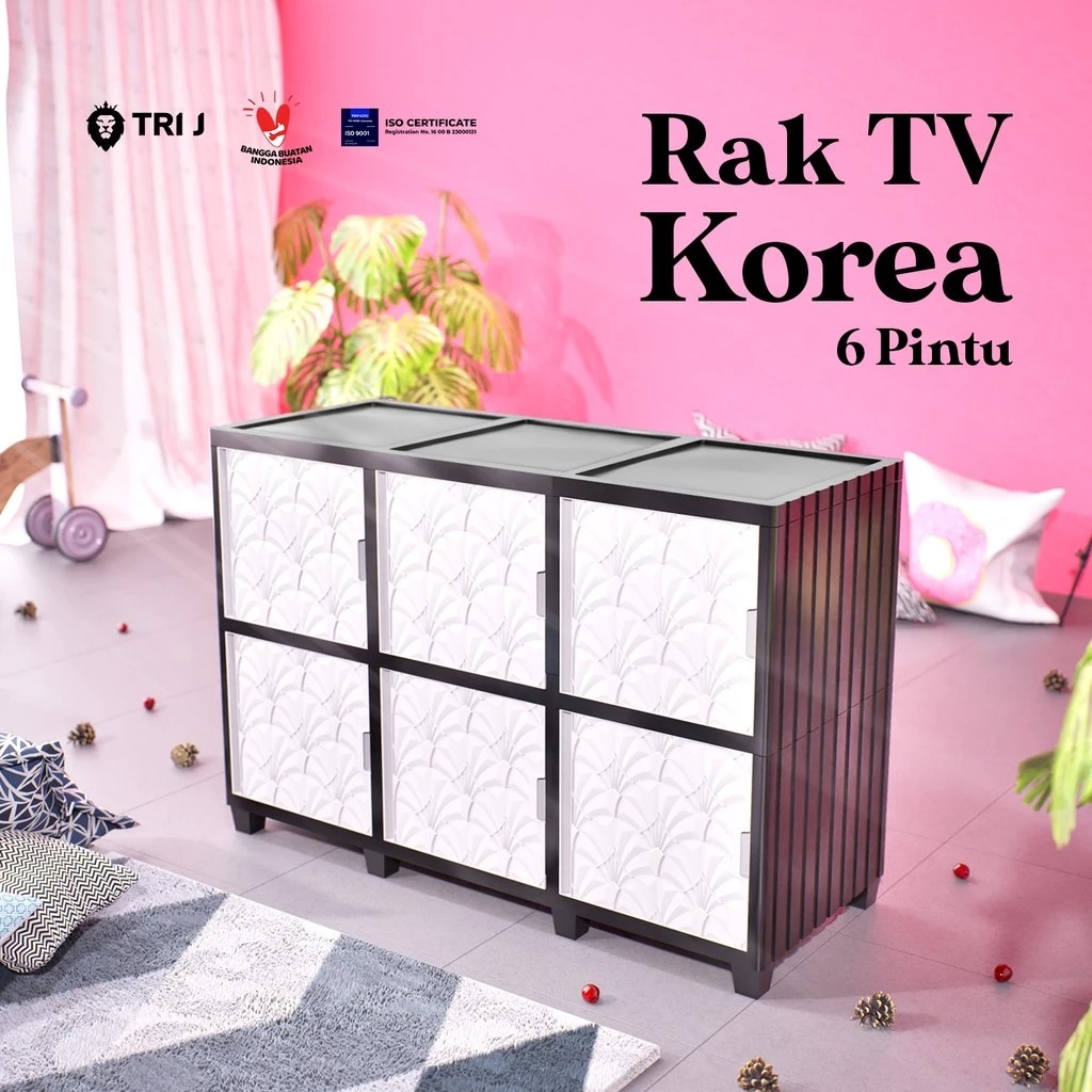 TRI J - Rak TV Korea 6 Pintu - PUTIH (Rak Susun Lemari TV Bahan Plastik)