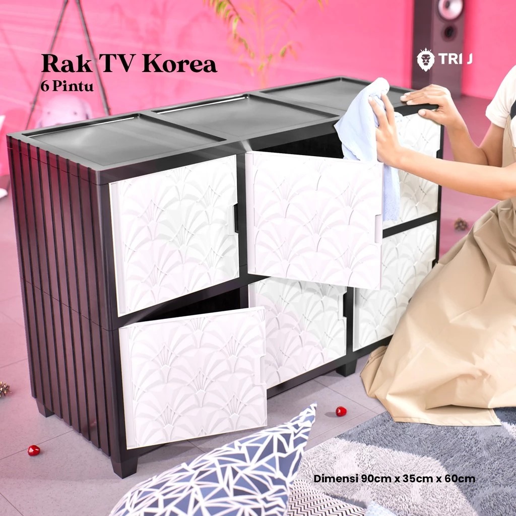 TRI J - Rak TV Korea 6 Pintu - PUTIH (Rak Susun Lemari TV Bahan Plastik)