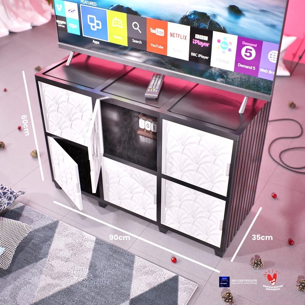 TRI J - Rak TV Korea 6 Pintu - PUTIH (Rak Susun Lemari TV Bahan Plastik)