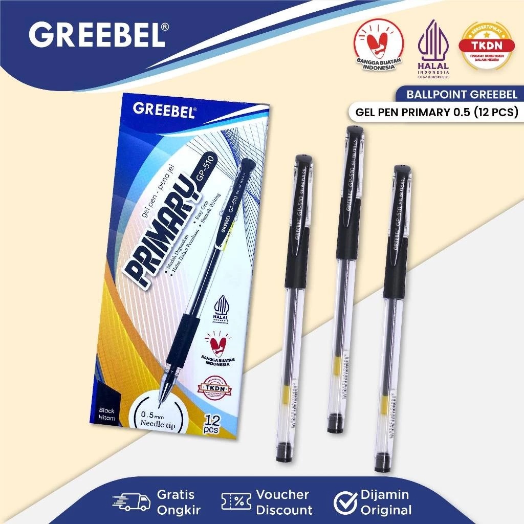 (PAKET ISI 12) GREEBEL Gel Pen 0.5mm - GP510 PRIMARY BLACK