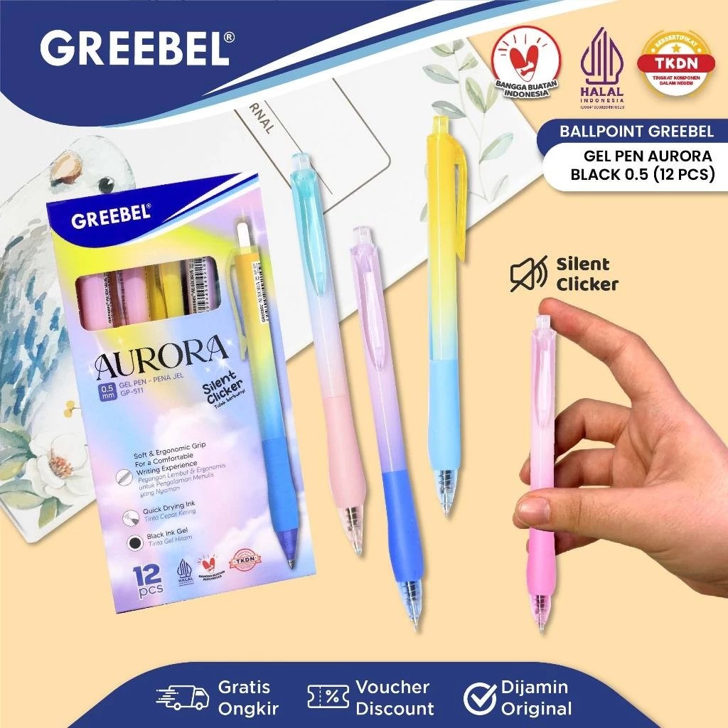 (PAKET ISI 12) GREEBEL Gel Pen 0.5mm - GP511 AURORA