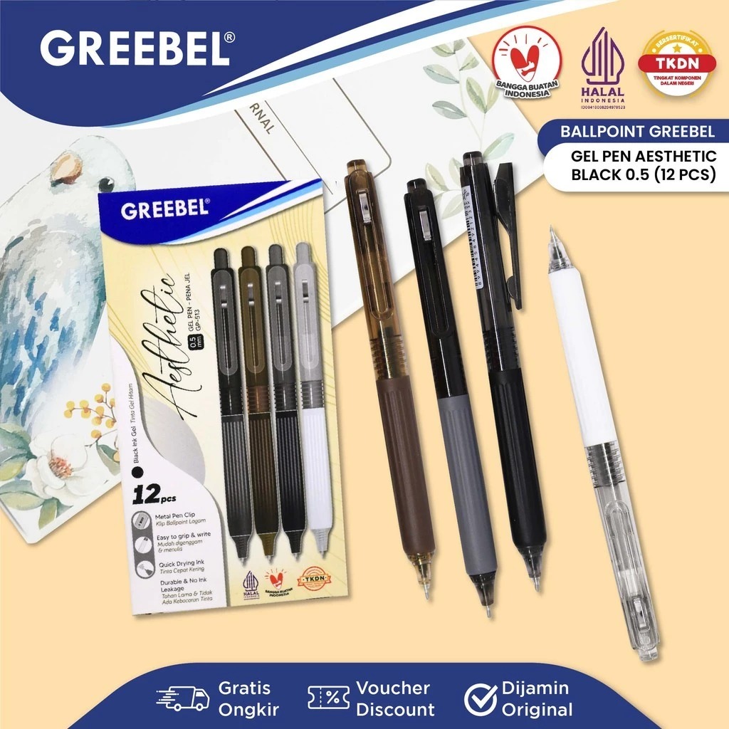 (PAKET ISI 12) GREEBEL Gel Pen 0.5mm - GP513 AESTHETIC