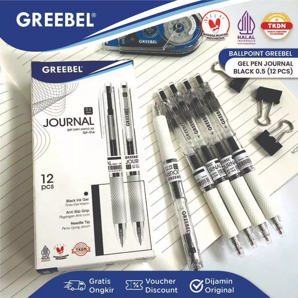 (PAKET ISI 12) GREEBEL Gel Pen 0.5mm - GP514 JOURNAL