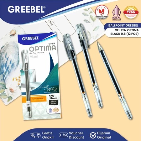 (PAKET ISI 12) GREEBEL Gel Pen 0.5mm - GP515 OPTIMA