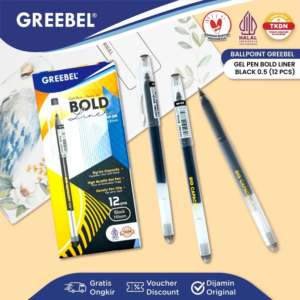 (PAKET ISI 12) GREEBEL Gel Pen 0.5mm - GP516 BOLD LINER