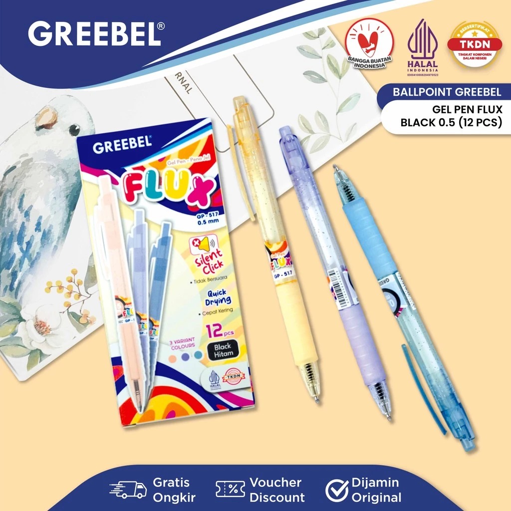 (PAKET ISI 12) GREEBEL Gel Pen 0.5mm - GP517 FLUX