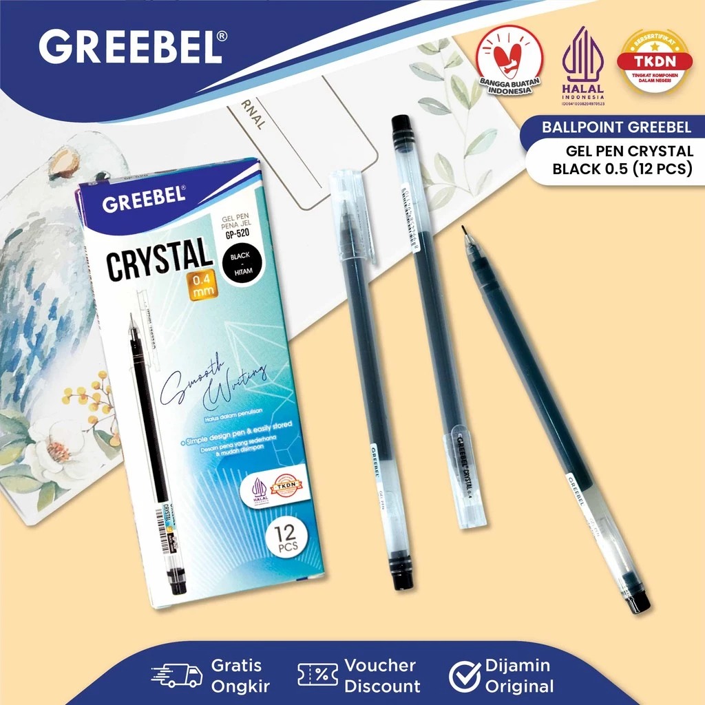 (PAKET ISI 12) GREEBEL Gel Pen 0.5mm - GP520 CRYSTAL (PAKET ISI 12) GREEBEL Gel Pen 0.5mm - GP520 CRYSTAL