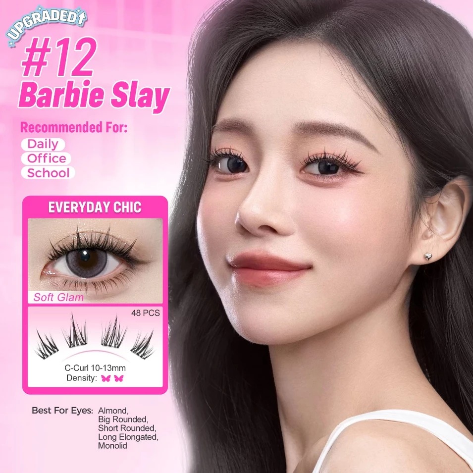 Glam Fix Wink Era Poppin Glue-Free Cluster Eyelashes - 12 Barbie Slay (Isi 48pcs - Barbie Collection)