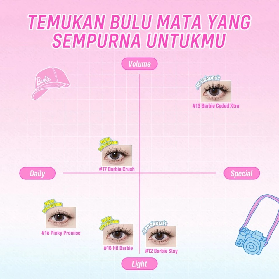 Glam Fix Wink Era Poppin Glue-Free Cluster Eyelashes - 12 Barbie Slay (Isi 48pcs - Barbie Collection)