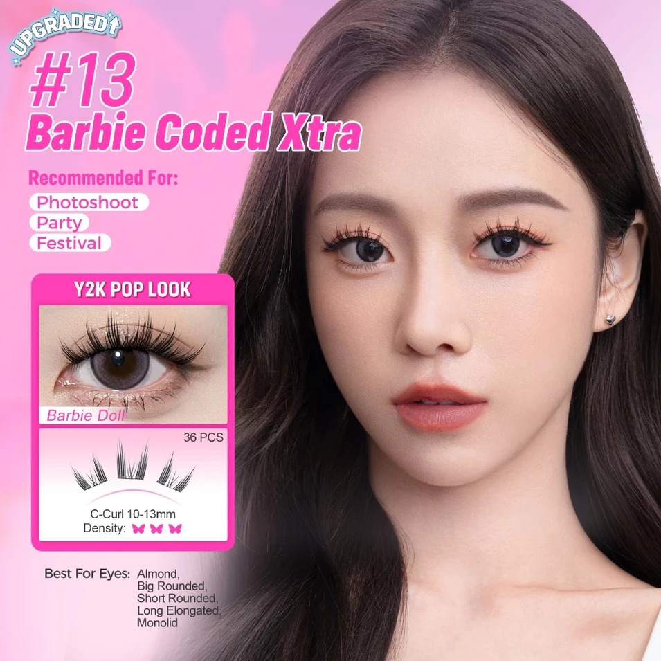 Glam Fix Wink Era Poppin Glue-Free Cluster Eyelashes - 13 Barbie Coded Xtra (Isi 36pcs - Barbie Collection)