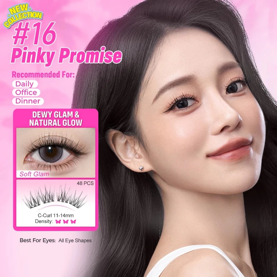 Glam Fix Wink Era Poppin Glue-Free Cluster Eyelashes - 16 Pinky Promise (Isi 48pcs - Barbie Collection)
