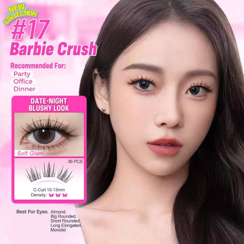 Glam Fix Wink Era Poppin Glue-Free Cluster Eyelashes - 17 Barbie Crush (Isi 36pcs - Barbie Collection)