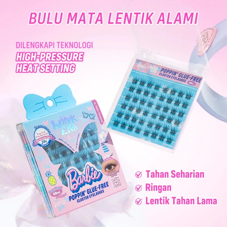 Glam Fix Wink Era Poppin Glue-Free Cluster Eyelashes - 17 Barbie Crush (Isi 36pcs - Barbie Collection)