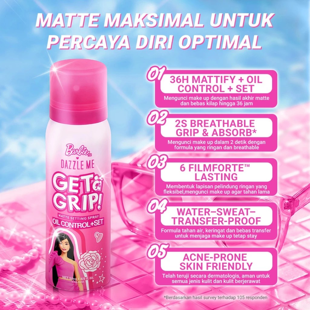 Dazzle Me X Barbie Get a Grip! Matte Setting Spray Oil Control + Set 50ml