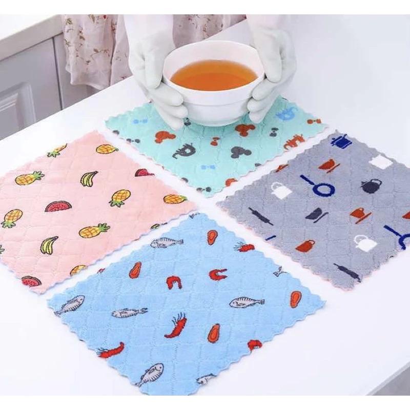 (ISI 5) Kain Lap Dapur Anti Minyak Motif Karakter 2 Sisi (25x25cm)