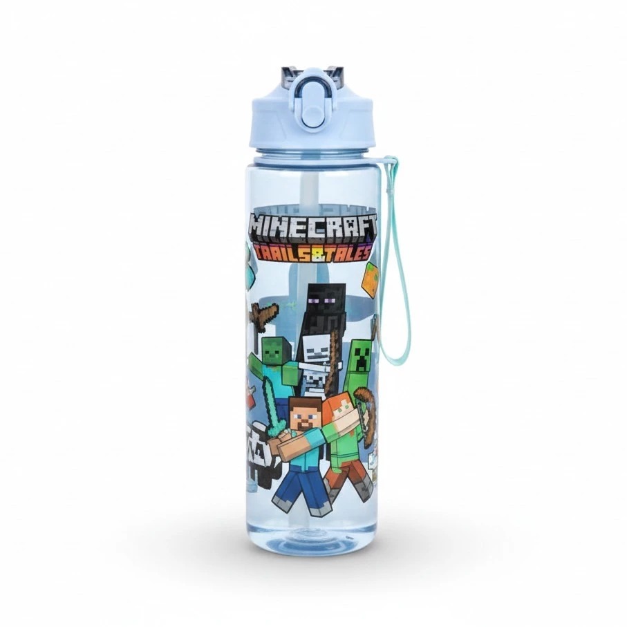Botol Minum Minecraft 750ml - BIRU (Free Sedotan + Strap)