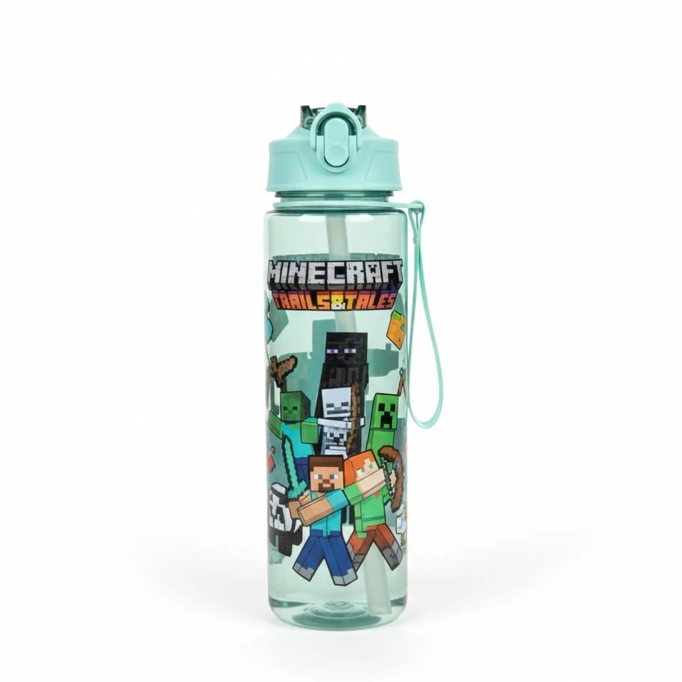 Botol Minum Minecraft 750ml - TOSCA (Free Sedotan + Strap)