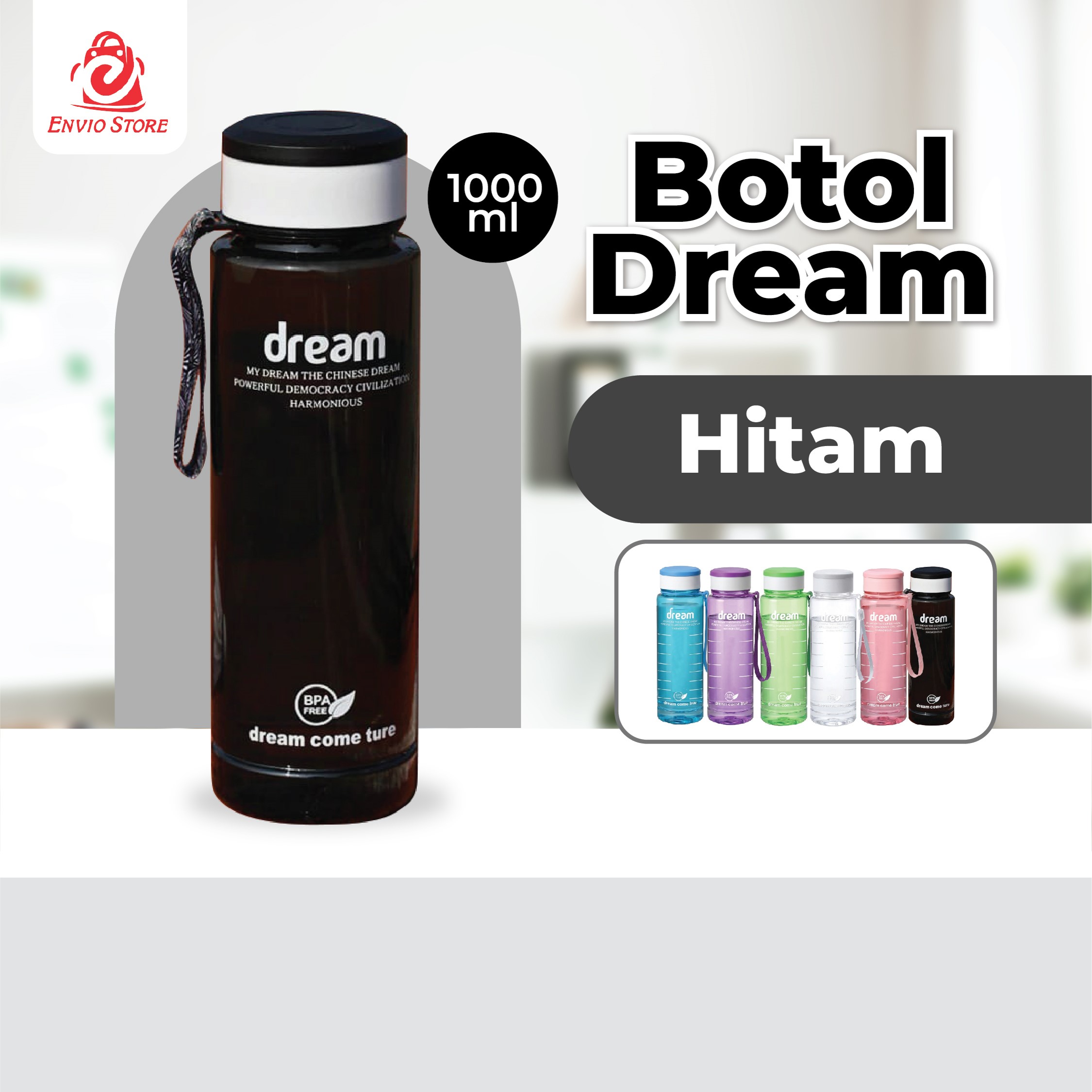Botol Dream 1000ml - HITAM (Botol Minum Besar)