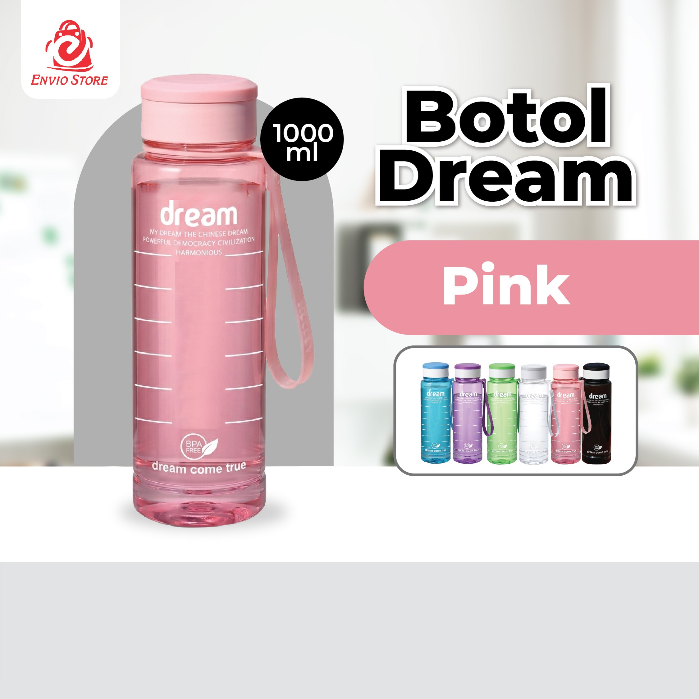 Botol Dream 1000ml - PINK (Botol Minum Besar)