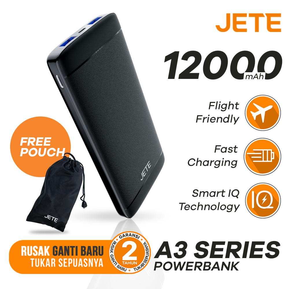 JETE Powerbank A3 Series Fast Charging 12000mAh - Smart IQ Technology JETE Powerbank A3 Series Fast Charging 12000mAh - Smart IQ Technology