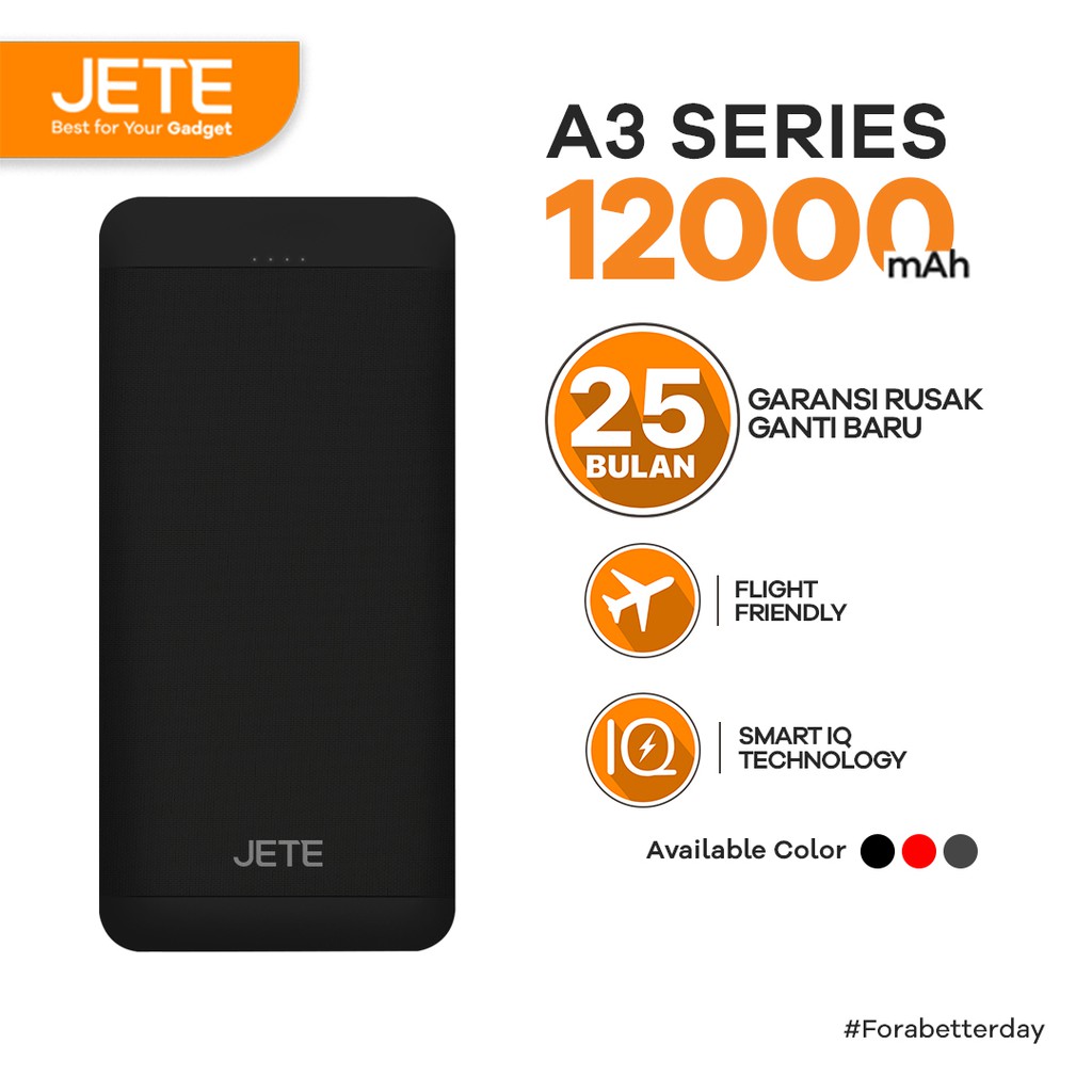 JETE Powerbank A3 Series Fast Charging 12000mAh - Smart IQ Technology