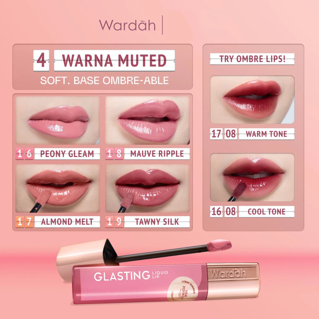 Wardah Glasting Liquid Lip 3.5gr (Lip Cream Transferproof) - 16 Peony Gleam