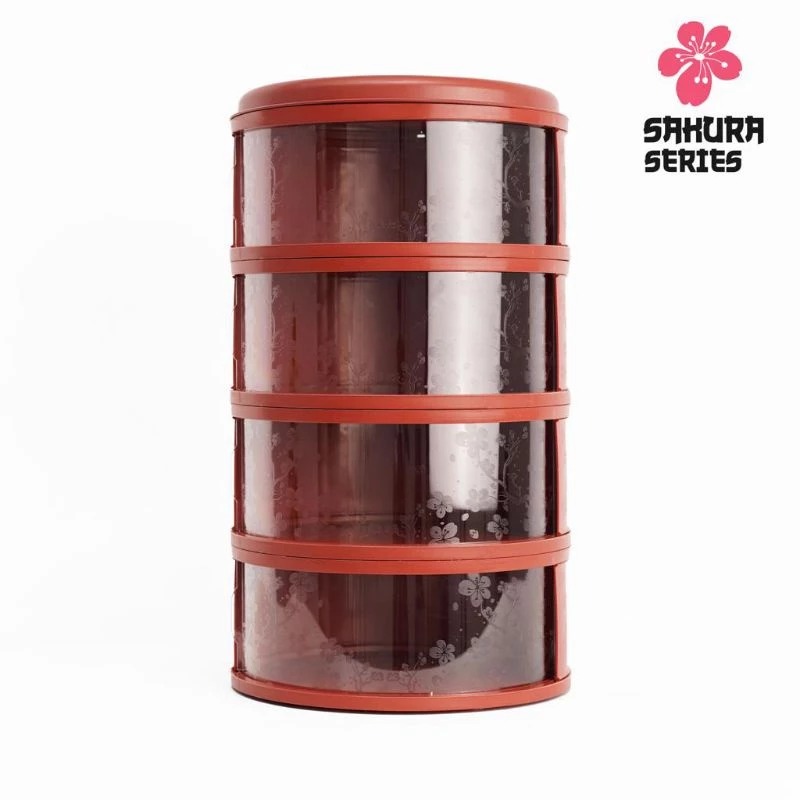 TRI J - Food Storage 4 Susun - MERAH CHERRY (Tudung Saji Susun 4 Layer)