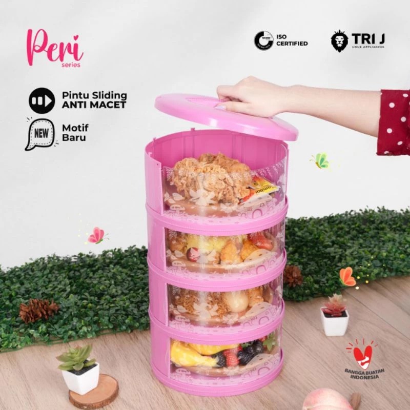TRI J - Food Storage 4 Susun - MERAH CHERRY (Tudung Saji Susun 4 Layer)