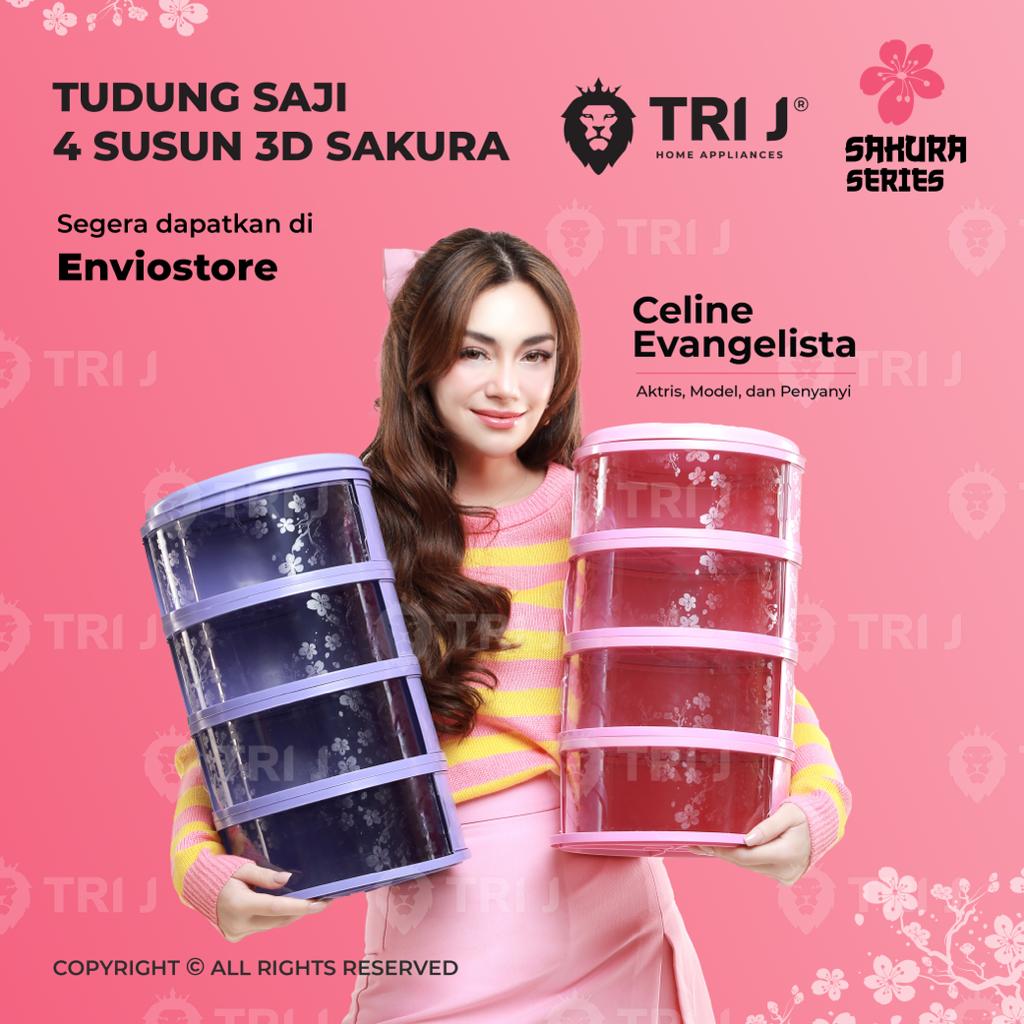 TRI J - Food Storage 4 Susun - BIRU LAUT (Tudung Saji Susun 4 Layer)