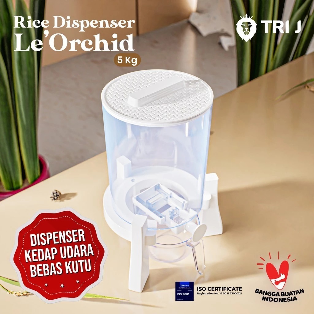 TRI J - Dispenser Beras Le Orchid 5kg - PUTIH (Tempat Penyimpanan Beras)