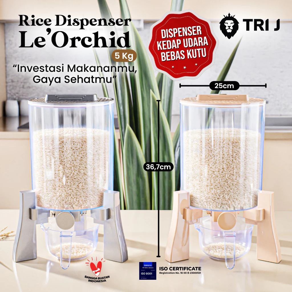 TRI J - Dispenser Beras Le Orchid 5kg - PUTIH (Tempat Penyimpanan Beras)