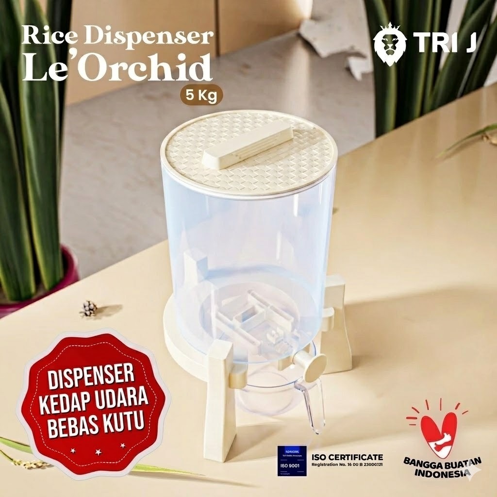 TRI J - Dispenser Beras Le Orchid 5kg - CREAM (Tempat Penyimpanan Beras)