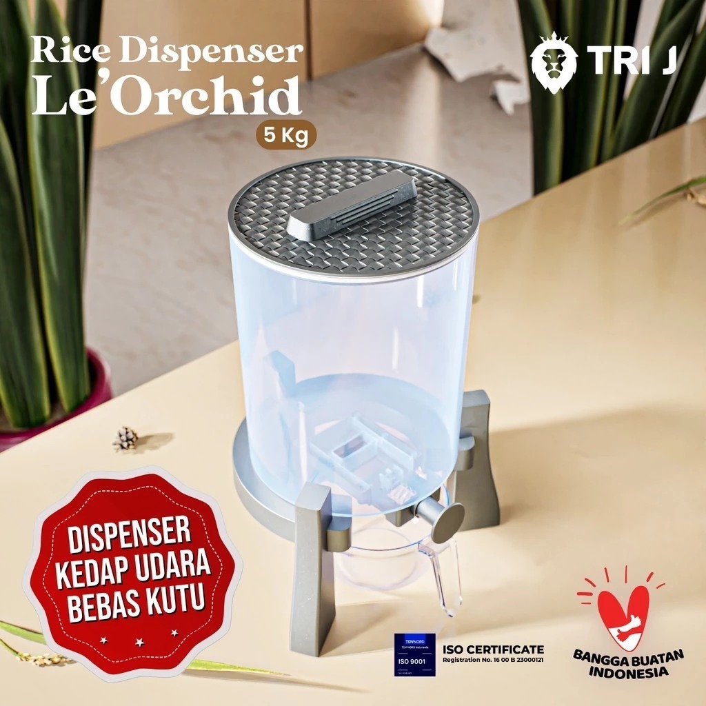 TRI J - Dispenser Beras Le Orchid 5kg - SILVER (Tempat Penyimpanan Beras)