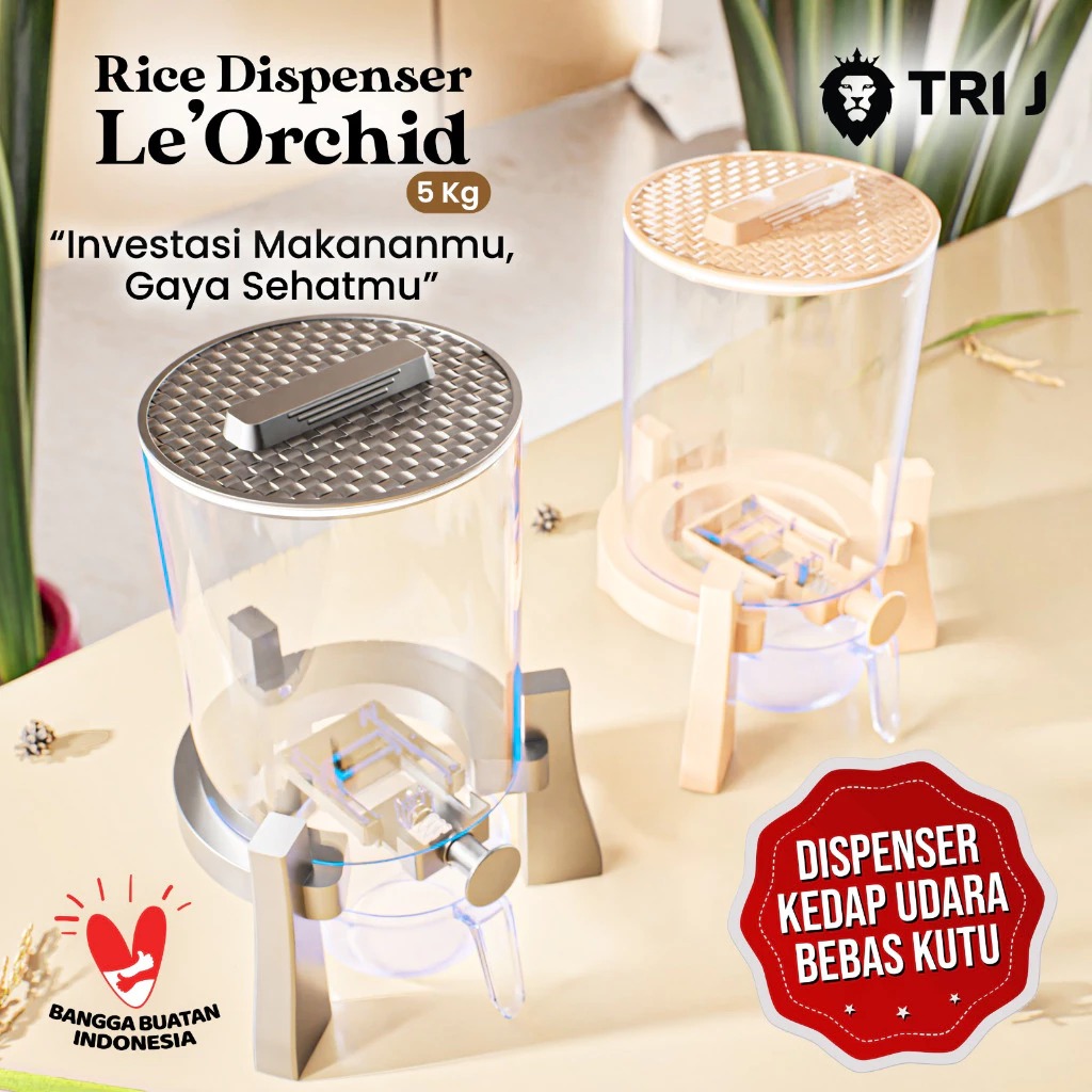 TRI J - Dispenser Beras Le Orchid 5kg - SILVER (Tempat Penyimpanan Beras)
