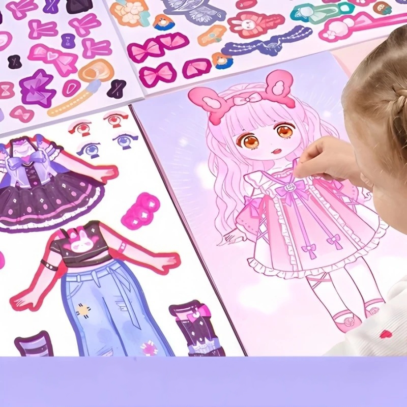 Mainan Anak Stiker Jumbo DIY (SZ288-03) - GIRL PINK (Dress Up Game Sticker)