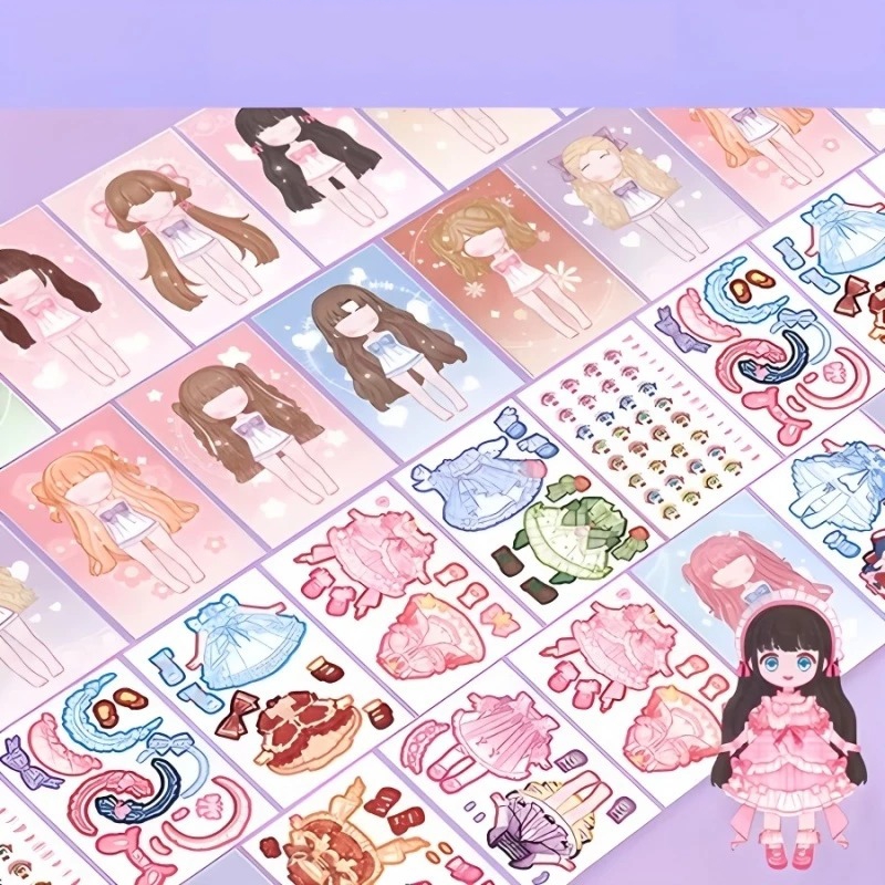 Mainan Anak Stiker Jumbo DIY (SZ288-04) - GIRL PURPLE (Dress Up Game Sticker)