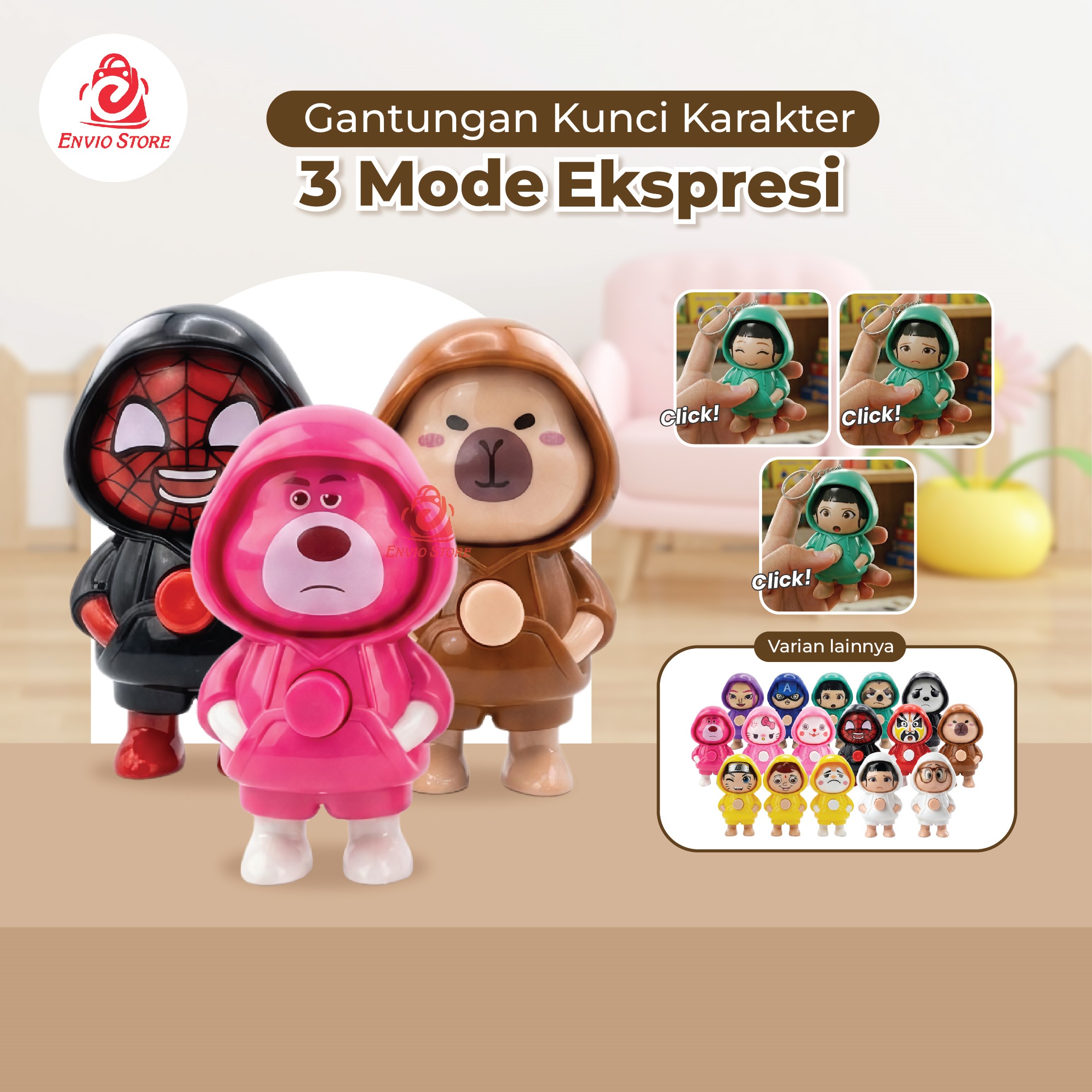 Gantungan Kunci Karakter 3 Mode Ekspresi - MIX (Mainan Anak Lucu) Gantungan Kunci Karakter 3 Mode Ekspresi - MIX (Mainan Anak Lucu)