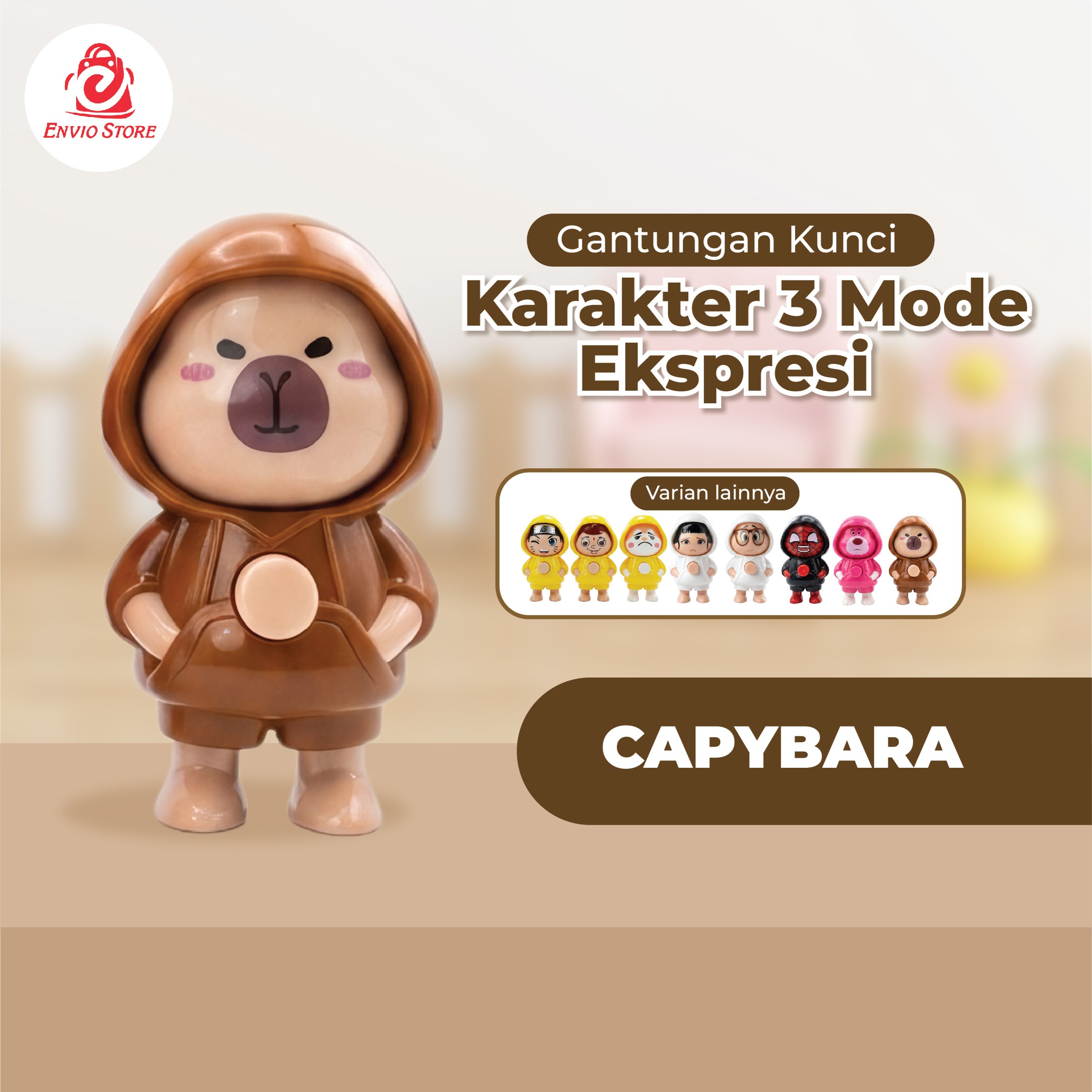 Gantungan Kunci Karakter 3 Mode Ekspresi - CAPYBARA (Mainan Anak Lucu) Gantungan Kunci Karakter 3 Mode Ekspresi - CAPYBARA (Mainan Anak Lucu)