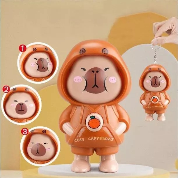 Gantungan Kunci Karakter 3 Mode Ekspresi - CAPYBARA (Mainan Anak Lucu)