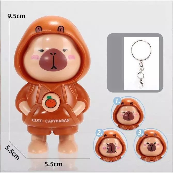 Gantungan Kunci Karakter 3 Mode Ekspresi - CAPYBARA (Mainan Anak Lucu)