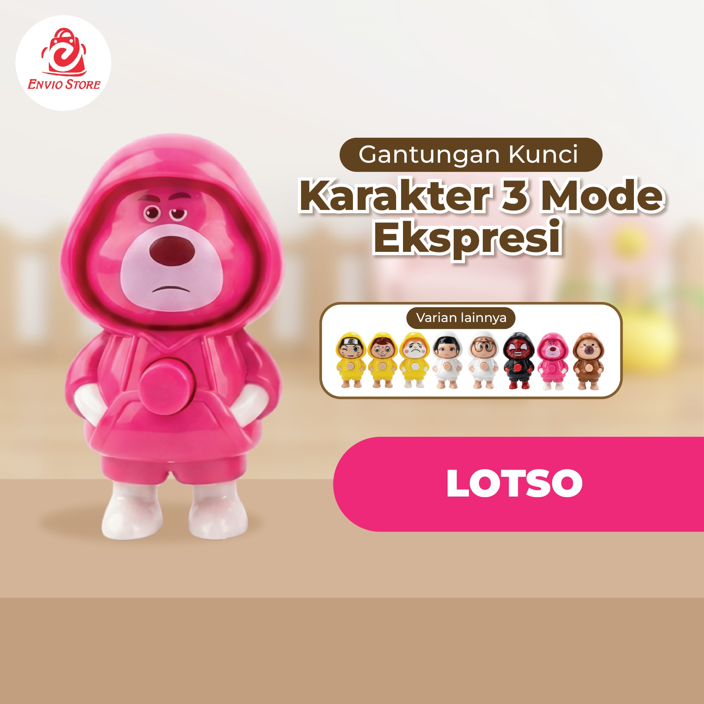 Gantungan Kunci Karakter 3 Mode Ekspresi - LOTSO (Mainan Anak Lucu)