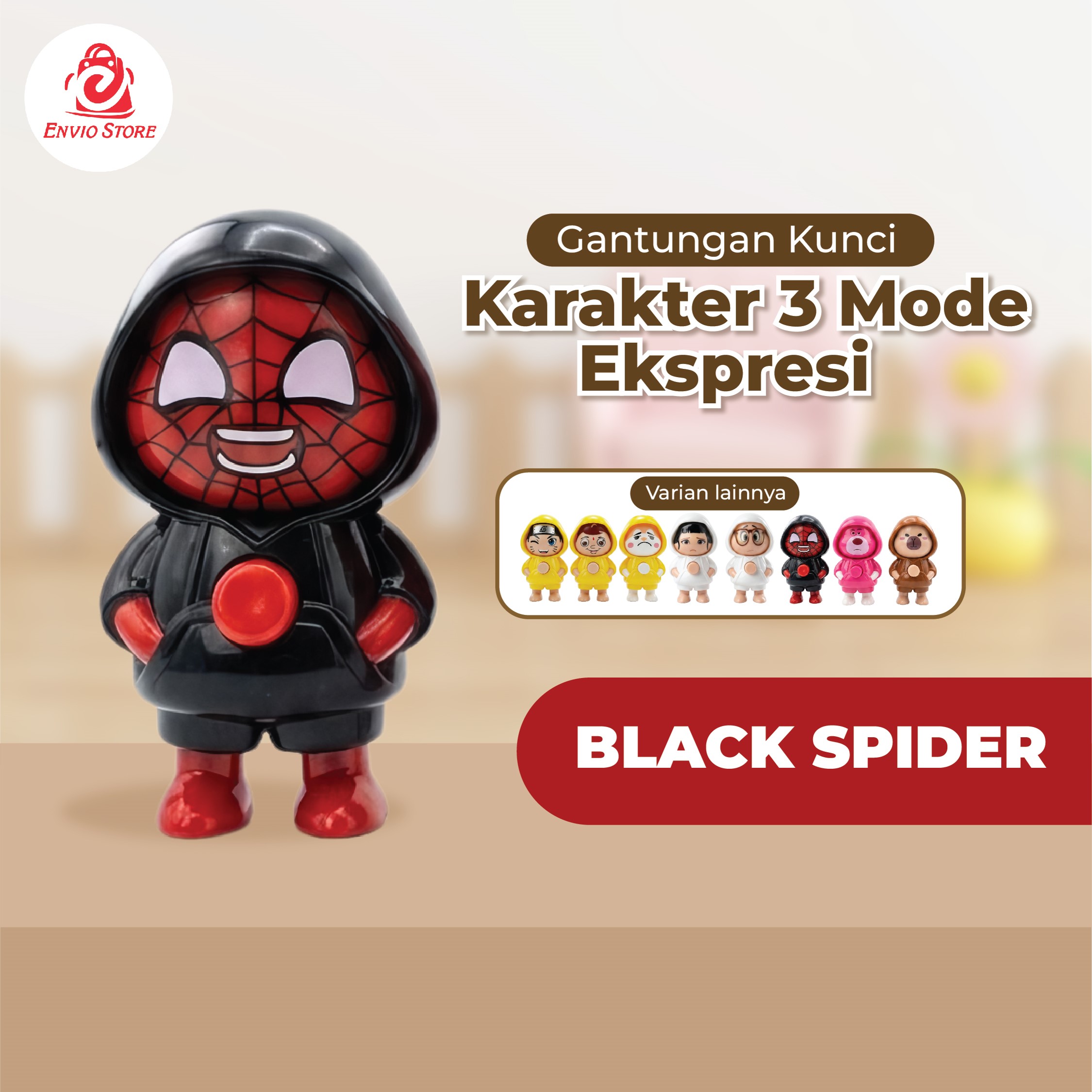 Gantungan Kunci Karakter 3 Mode Ekspresi - BLACK SPIDER (Mainan Anak Lucu) Gantungan Kunci Karakter 3 Mode Ekspresi - BLACK SPIDER (Mainan Anak Lucu)