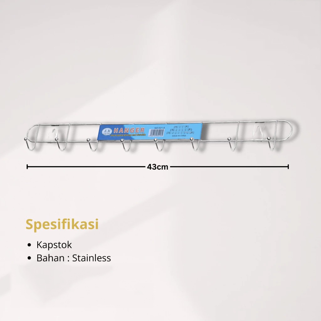 Kapstok Gantungan Baju Stainless Steel 8 Kait 43cm (Anti Karat)
