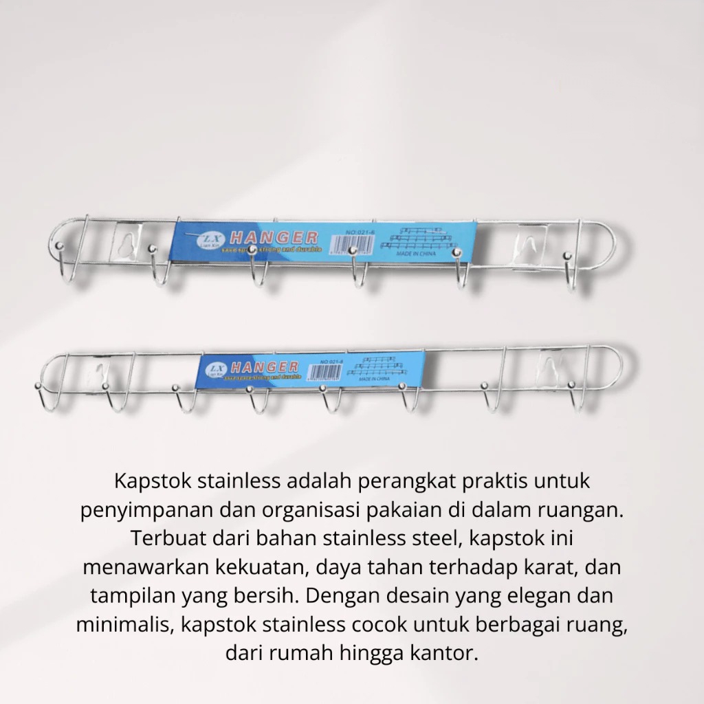 Kapstok Gantungan Baju Stainless Steel 8 Kait 43cm (Anti Karat)