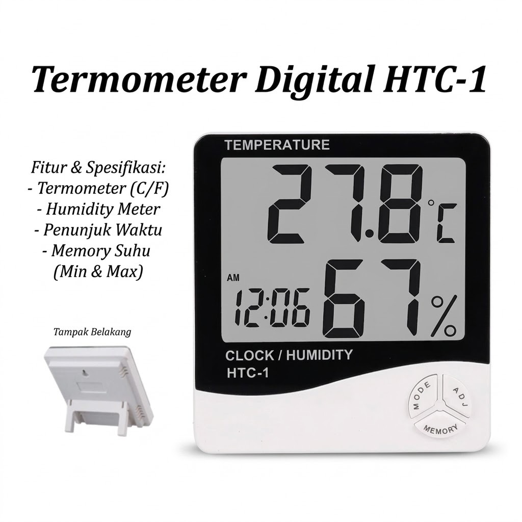 Digital Thermometer Hygrometer HTC-1 (Alat Ukur Suhu Ruangan)